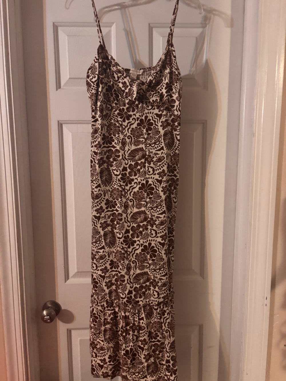Women's Brown Floral Print Maxi Dress - Sleeveless Slip Style-with POCKETS!!!